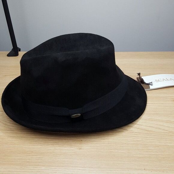 SCALA Fedora Hat Mens XL Solid Black Vegan Suede - Picture 2 of 5